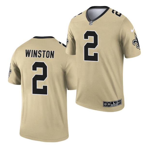 Men's New Orleans Saints #2 Jameis Winston 2021 Gold Inverted Legend Stitched Jersey Men's New Orleans Saints #2 Jameis Winston 2021 Gold Inverted Legend Stitched Jersey